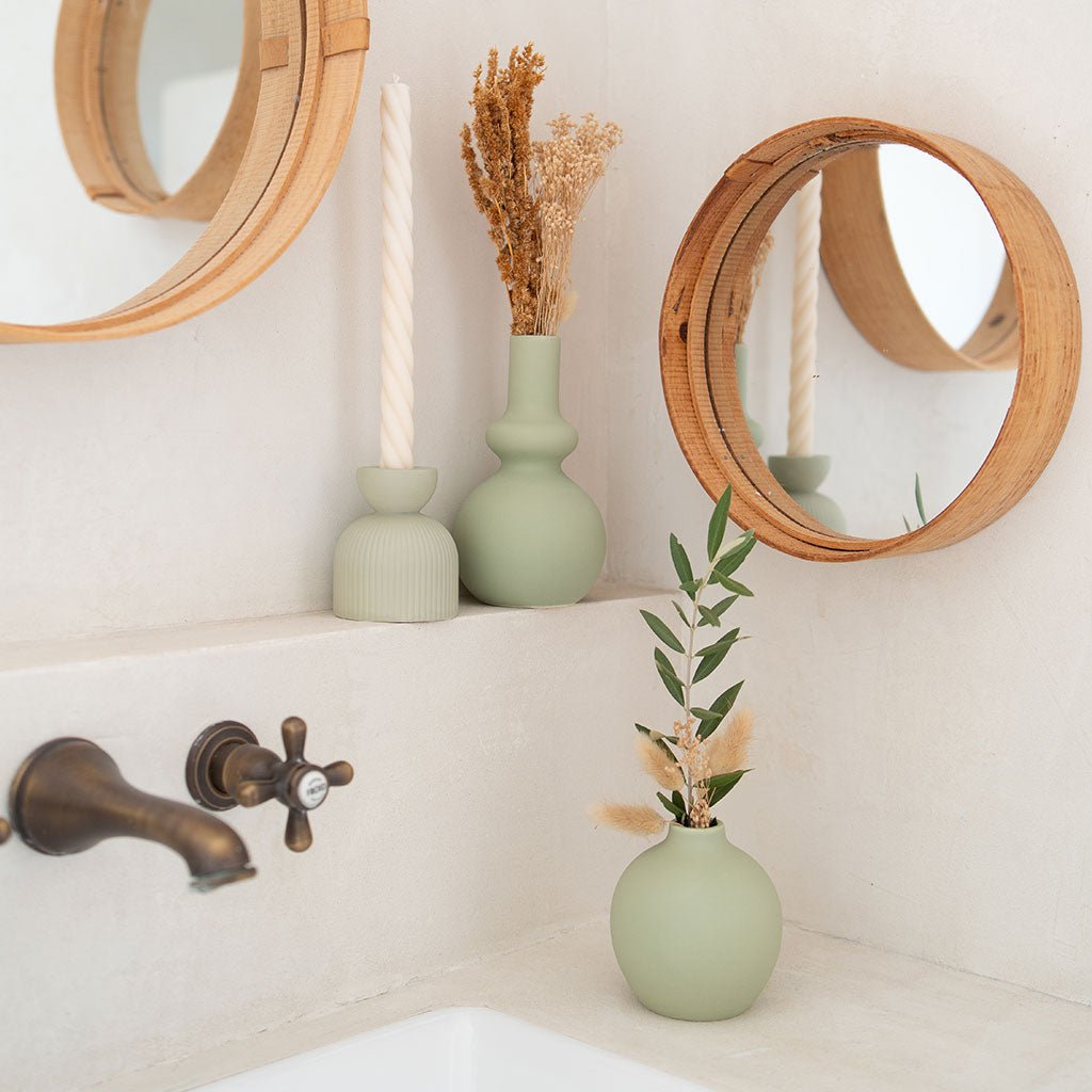 Bougeoir en céramique Lus - Vert - Oustao