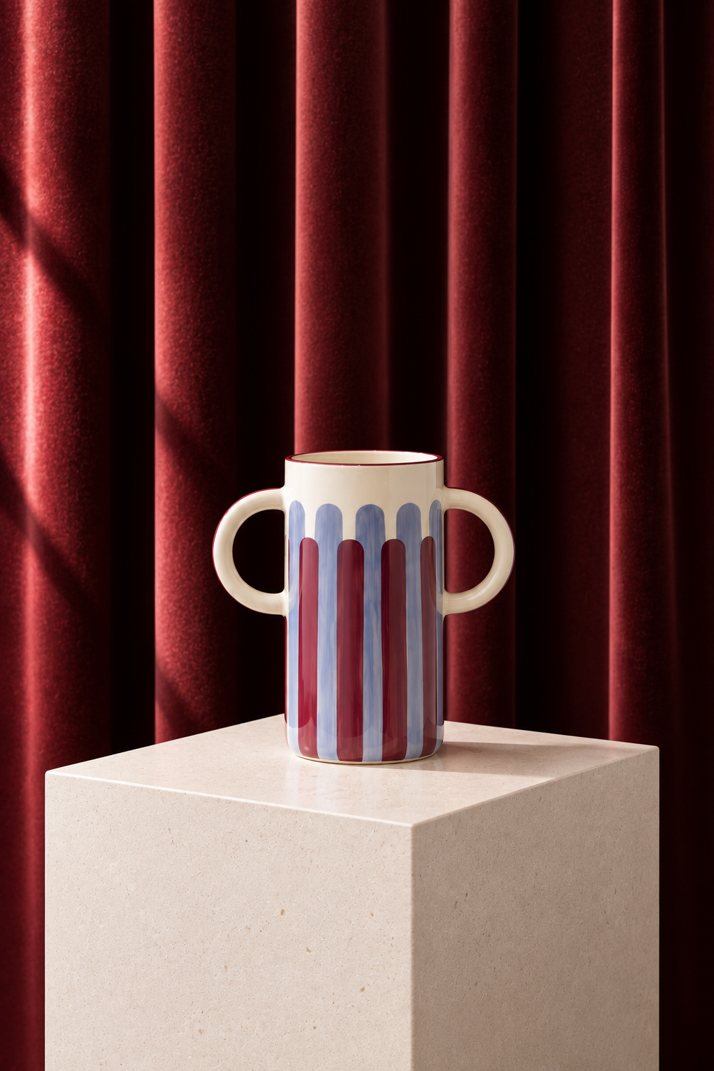 Vase en céramique Mediterranea - Rayures bleu/prune
