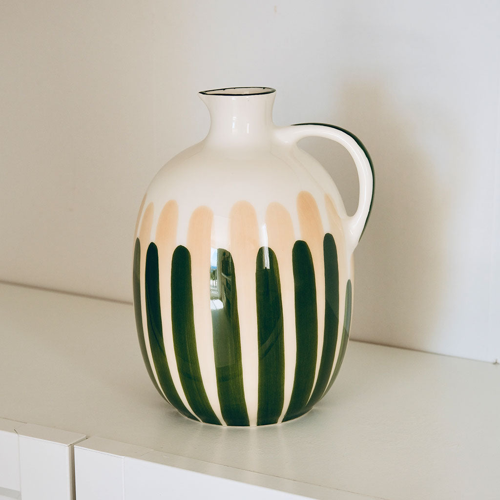 Pichet en céramique - Rayure vert/beige