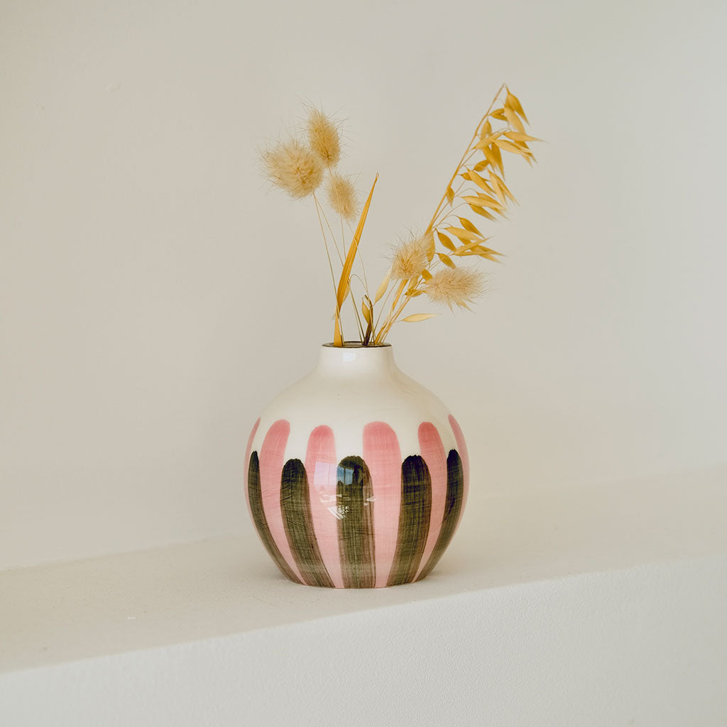 Soliflore en céramique Mediterranea - Rayures rose/vert