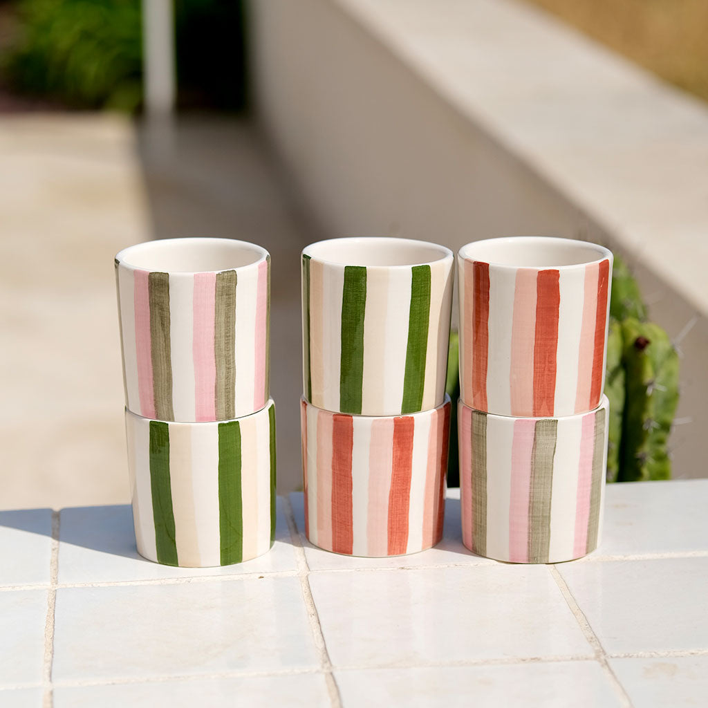 Tasse à espresso en céramique - Rayures vert/beige