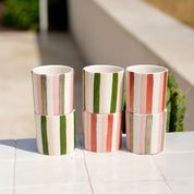 Tasse à espresso en céramique - Rayures vert/beige