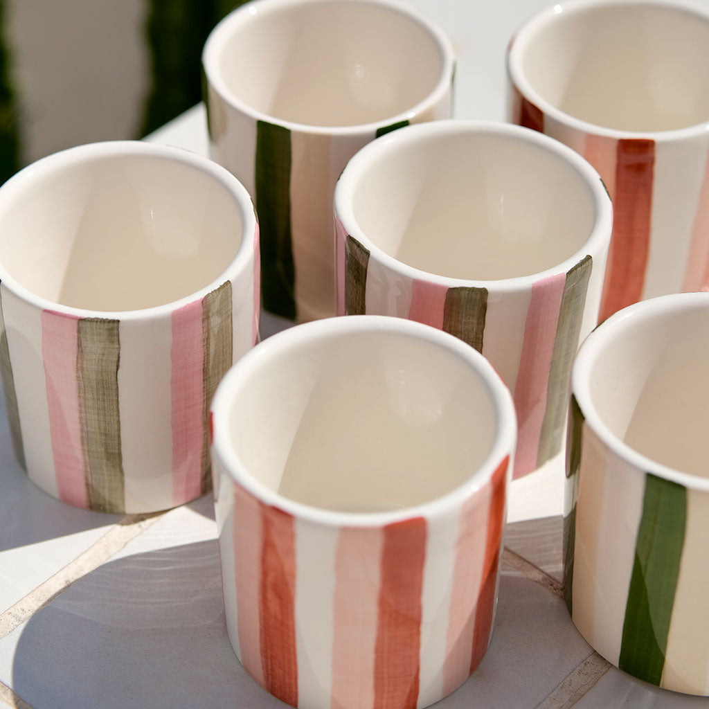 Tasse à espresso en céramique - Rayures vert/beige