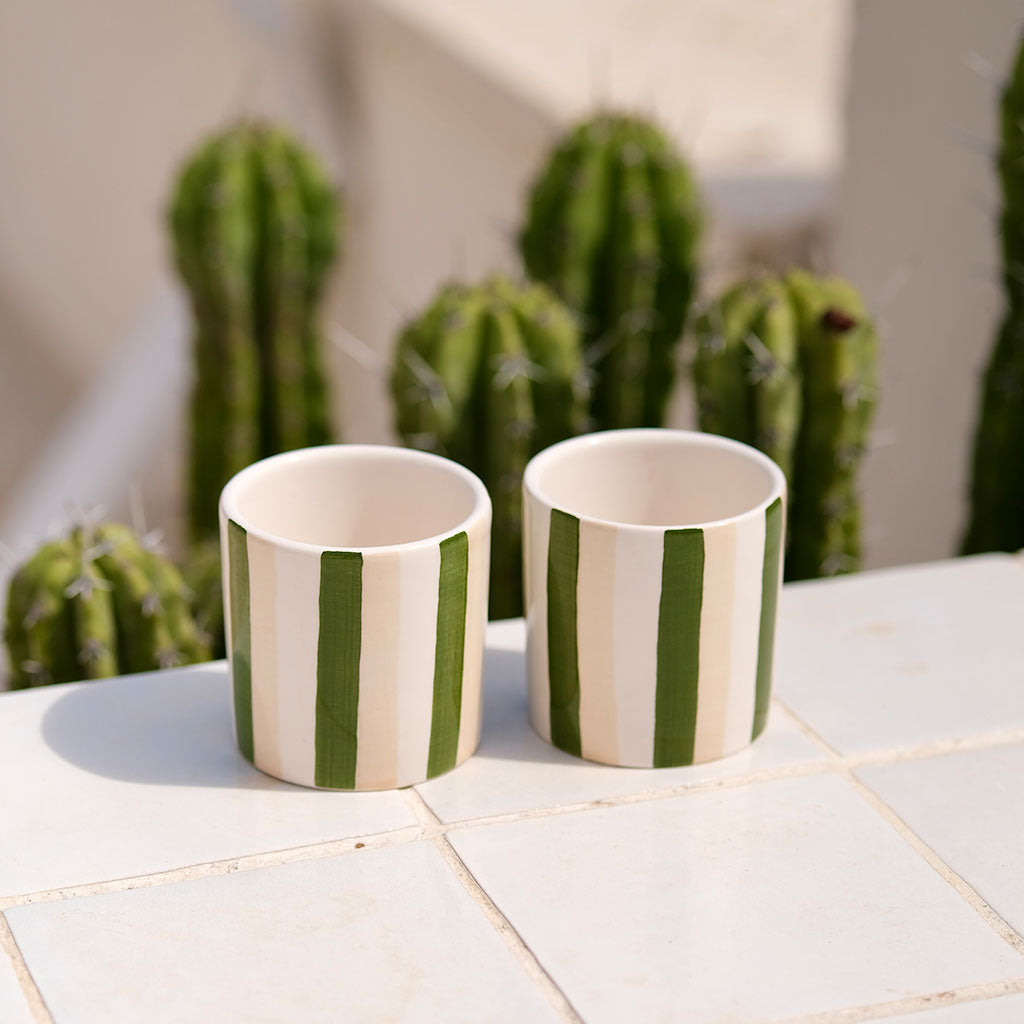 Tasse à espresso en céramique - Rayures vert/beige