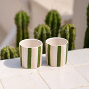 Tasse à espresso en céramique - Rayures vert/beige