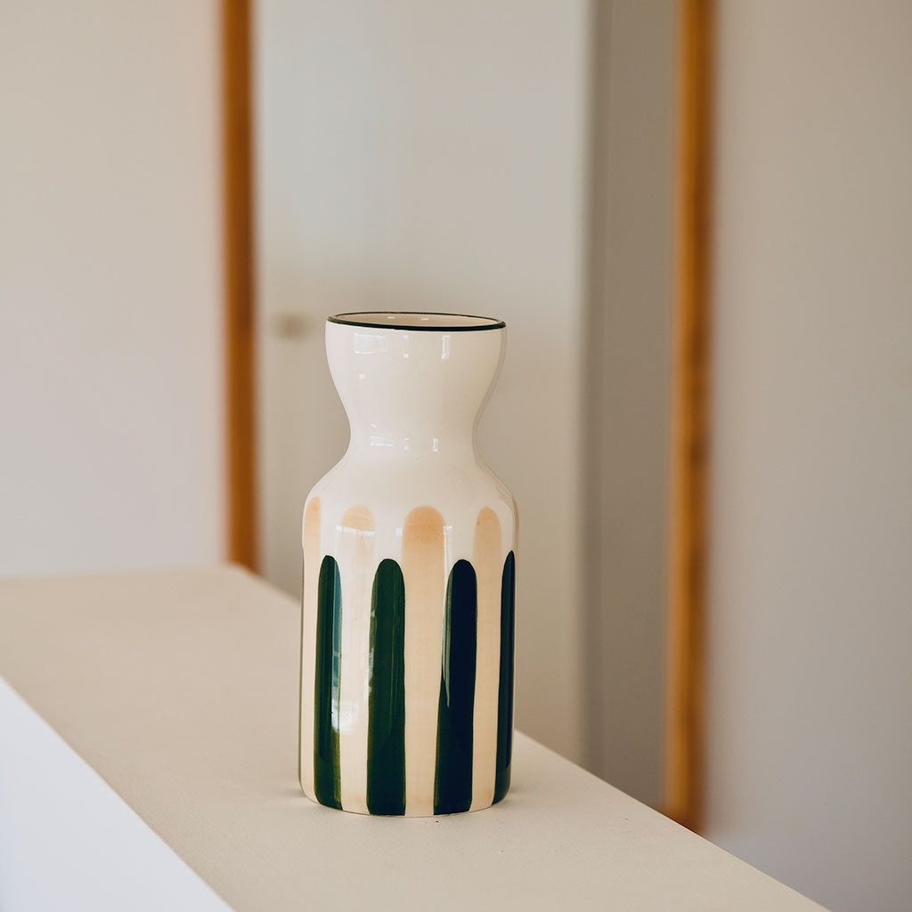 Totem en céramique Mediterranea - Rayures vert/beige
