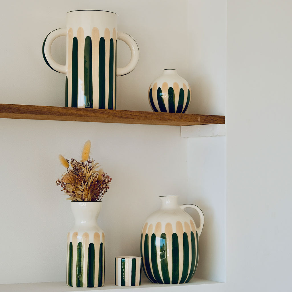 Vase en céramique Mediterranea - Rayures vert/beige