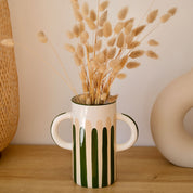 Vase en céramique Mediterranea - Rayures vert/beige